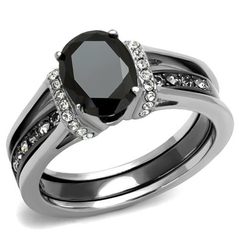 Black Zirconia & Stainless Steel Wedding Ring Set